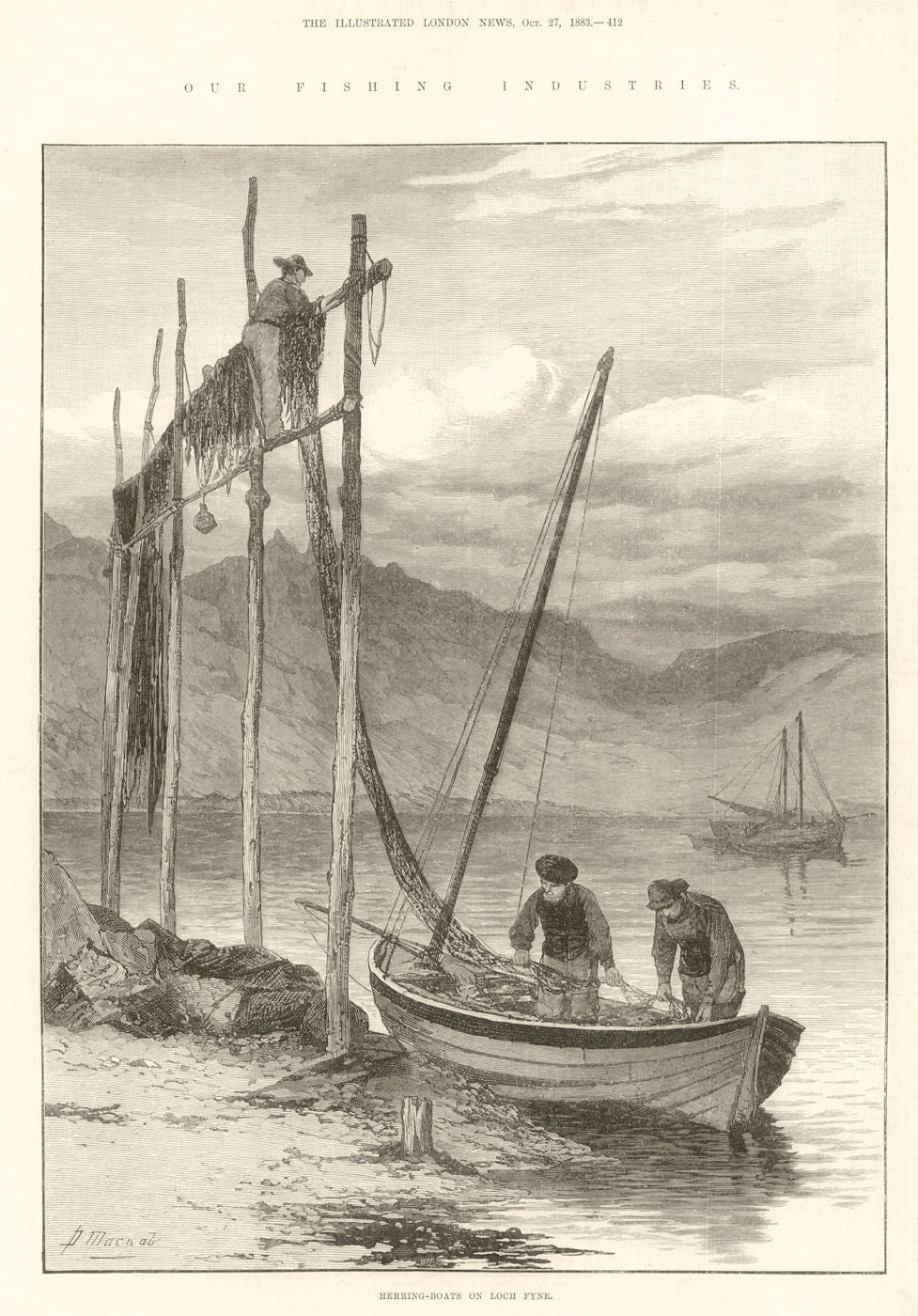 Our fishing Industries. Herring boats on Loch Fyne. Scotland 1883 old print